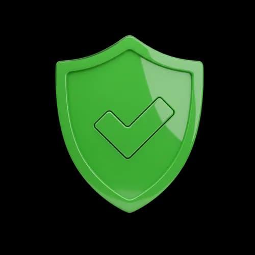 Green shield icon with a check mark for security symbol
