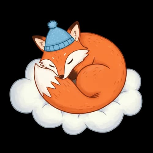 Cute red fox sleeping on a soft white cloud JPG Image