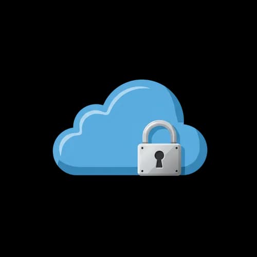 Blue cloud icon with a silver padlock for data security