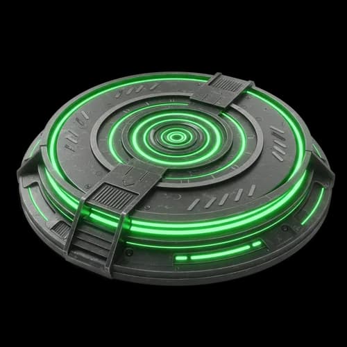 Futuristic round platform with glowing green neon lights