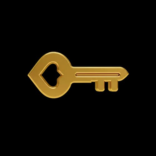Shiny gold key icon with a heart shape head