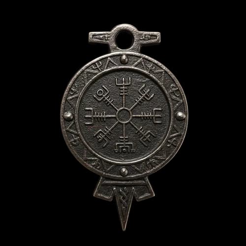 Vintage metal compass pendant with intricate design