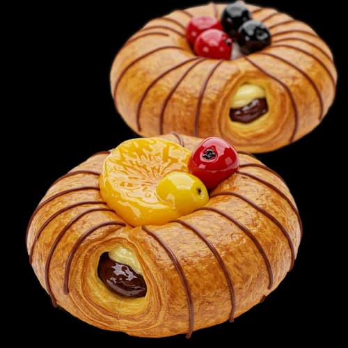 Two delicious danish pastries with fruit and cream filling