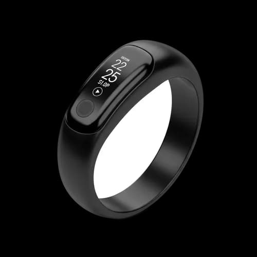 Anello smart nero moderno per il monitoraggio di salute e fitness