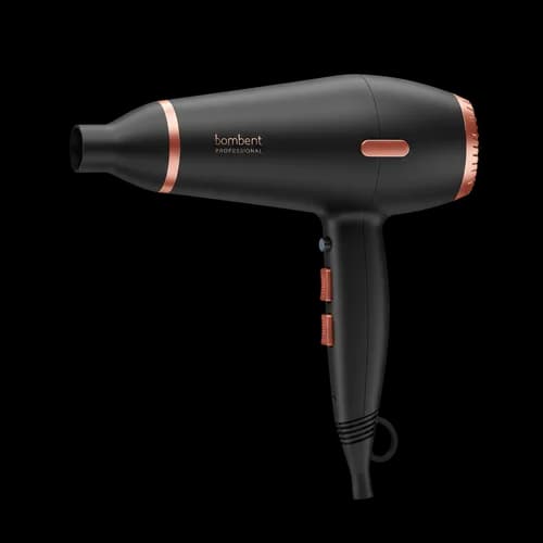 Modern black hair dryer with rose gold details