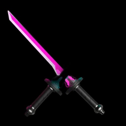 Two crossed neon pink light swords in a futuristic style