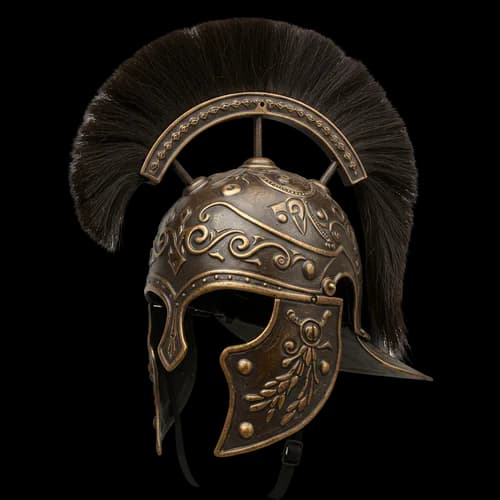 Ancient roman centurion helmet with black plume