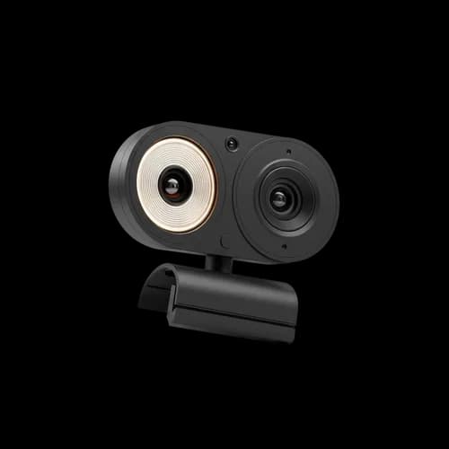 Web camera nera moderna con luce ad anello per live streaming — download gratuit