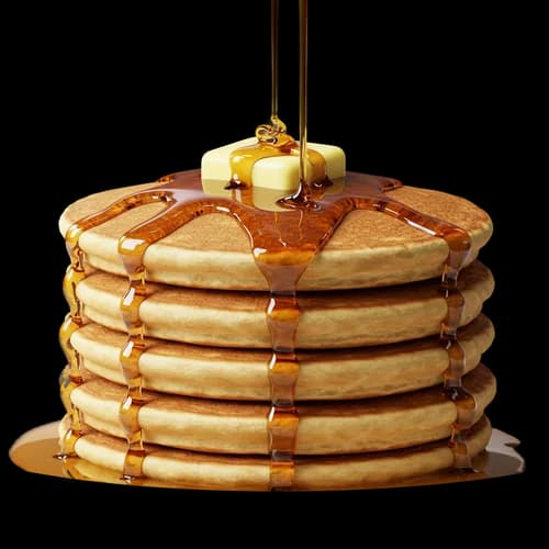 Stack of fresh pancakes with melting butter and syrup