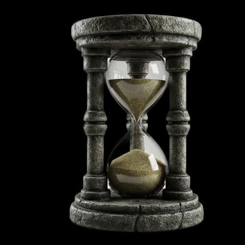 Old stone hourglass with flowing sand measuring time