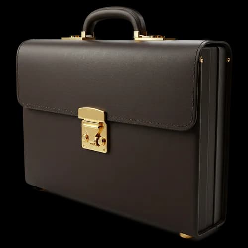 Classic black leather business briefcase with golden lock