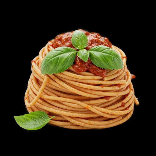 Delicious spaghetti pasta with tomato sauce and fresh basil