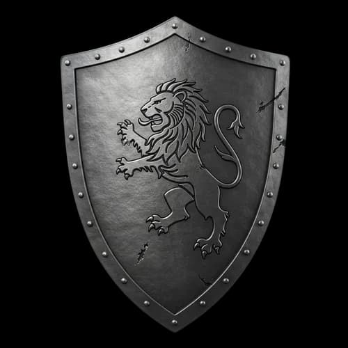 Old metal shield with a lion emblem
