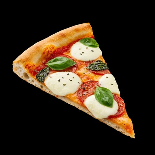Fresh delicious slice of margherita pizza with basil
