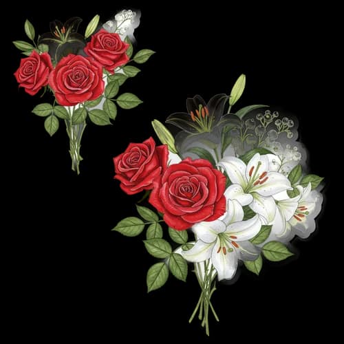 Beautiful red rose and white lily flower bouquets