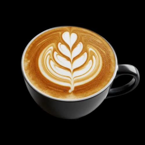 Fresh hot latte coffee in a black ceramic cup