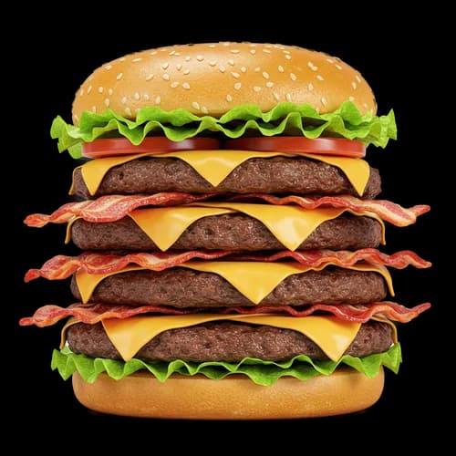 Large triple cheeseburger with bacon and fresh lettuce
