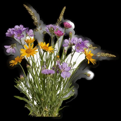 Beautiful bouquet of purple and yellow wild meadow flowers