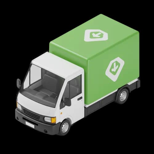 Isometric delivery truck with green cargo container