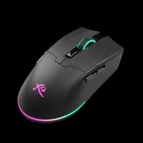 Modern black wireless gaming mouse with neon lights