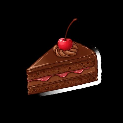 Slice of chocolate cake with a red cherry on top