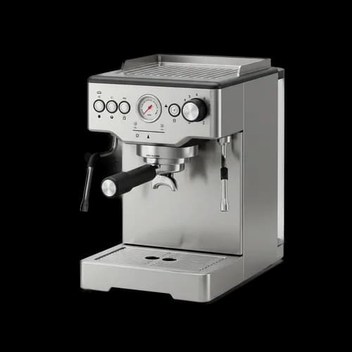 Modern silver espresso coffee machine for home kitchen