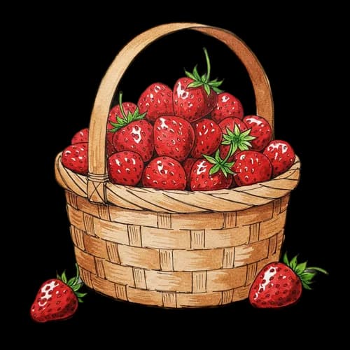 Fresh red strawberries in a wooden wicker basket