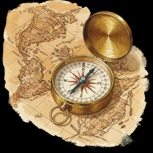 Vintage brass compass on an old paper map