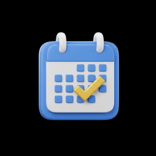 3d blue calendar icon with yellow check mark