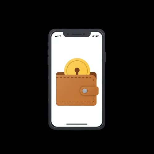 Mobile phone showing digital wallet and gold coin icon