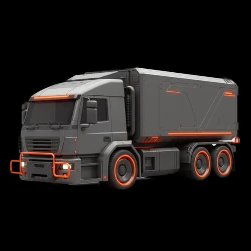 Modern dark grey delivery truck with orange neon lights