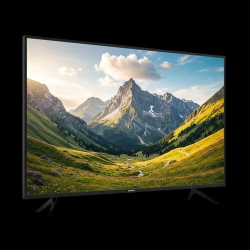 Modern flat screen television showing a mountain landscape