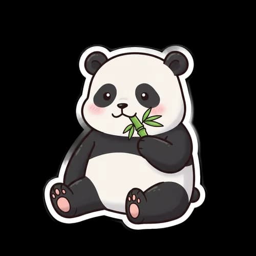 Cute pixel art panda bear eating a green bamboo leaf