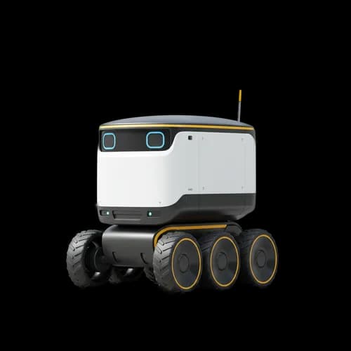 Modern autonomous delivery robot with six wheels
