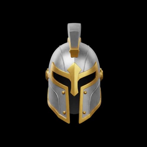 Shiny silver and gold spartan gladiator warrior helmet
