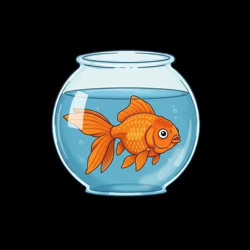 Orange goldfish swimming in a small round glass fish bowl