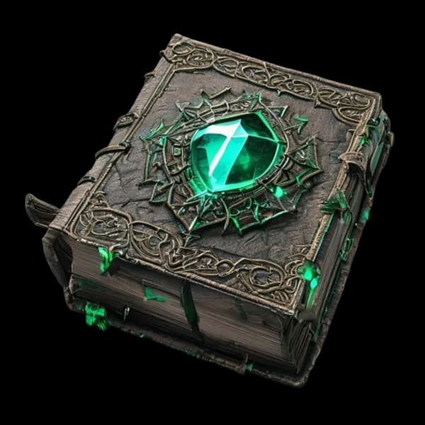 Hyper-Realistic 3D Asset Of An Enchanted Ancient Fantasy Spellbook, Glowing Emer