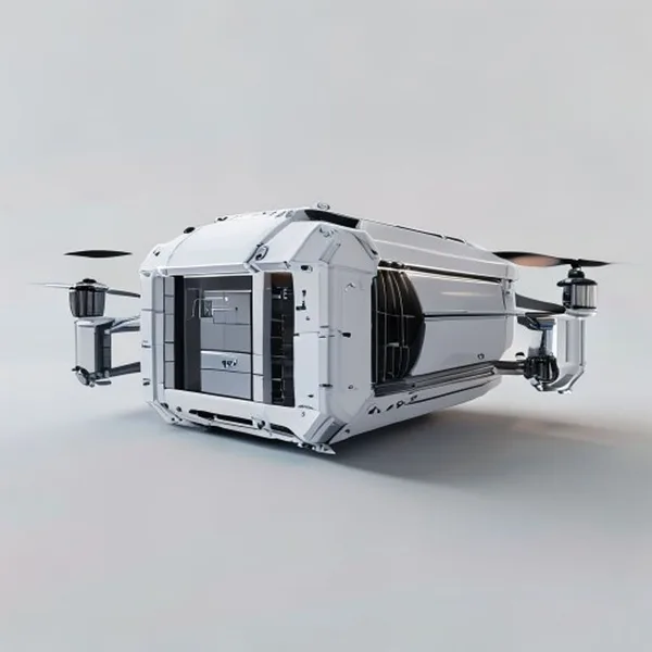 Hyper-Realistic 3D Render Of A Futuristic Modular Drone Shipping Container, Slee