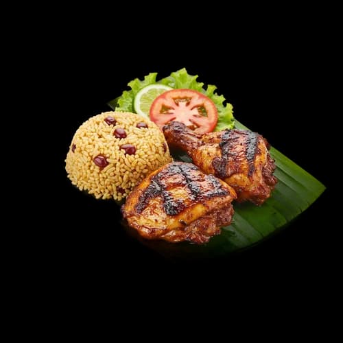 Jamaican Jerk Chicken Rice Peas Banana Leaf Transparent JPG Image