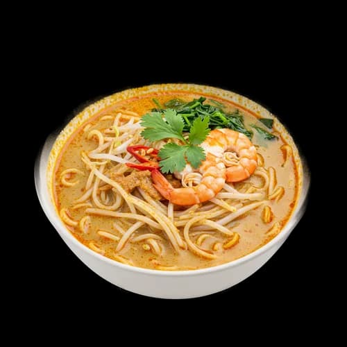 Malaysische Laksa Nudelsuppe Kokos-Curry-Brühe Transparent