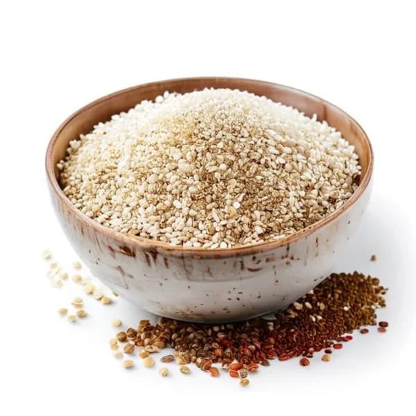 Marketplace Ready White Sesame Whole And Powder Display In Bowl With Scattered S