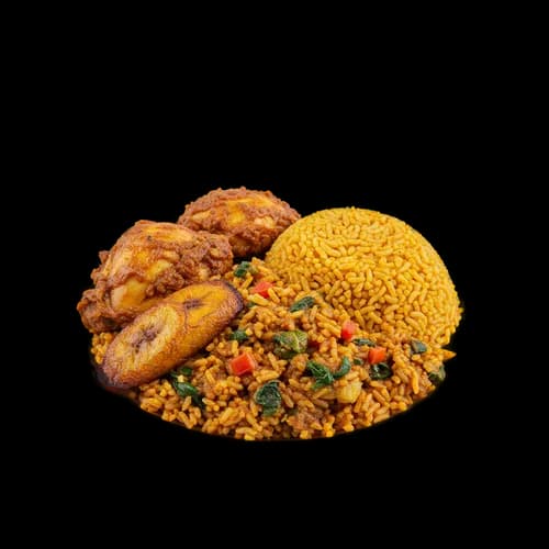 Nigerian Jollof Rice Fried Plantain Chicken Transparent JPG Image