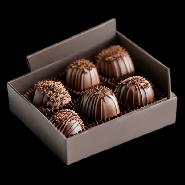 Photorealistic Close-Up Of A Gourmet Chocolate Truffle Assortment In An Elegant