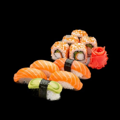 Photorealistic Fresh Sushi Platter Salmon Nigiri Maki Rolls Transparent JPG Imag