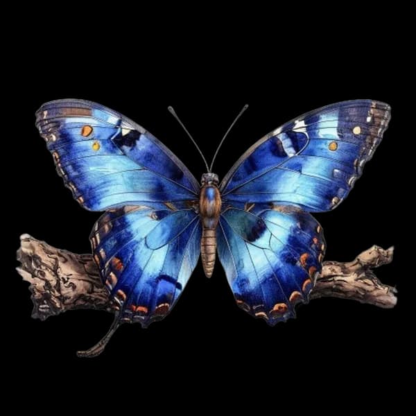 Photorealistic Watercolor Illustration Of A Blue Morpho Butterfly Resting On A S