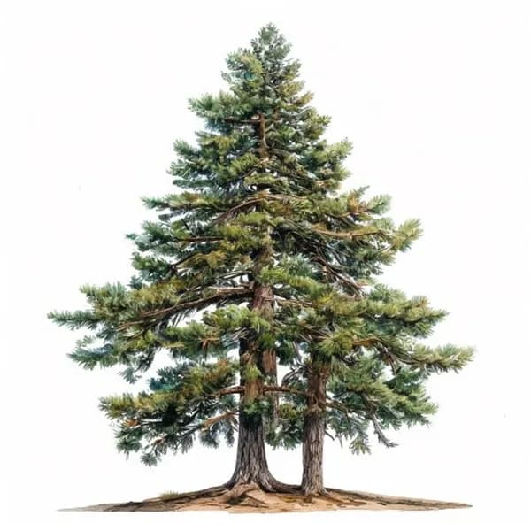 Photorealistic Watercolor Painting Of A Massive Pine Tree Standing Tall, Rich Gr