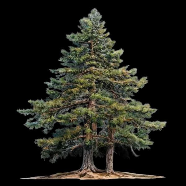 Photorealistic Watercolor Painting Of A Massive Pine Tree Standing Tall, Rich Gr