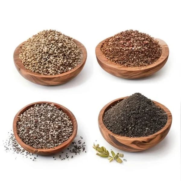 Realistic Nigella Seed Ingredient Showcase Whole And Powder Together Front View