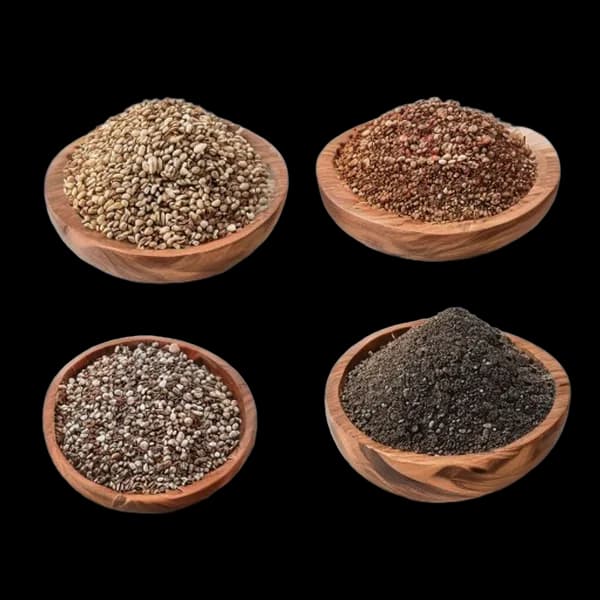Realistic Nigella Seed Ingredient Showcase Whole And Powder Together Front View