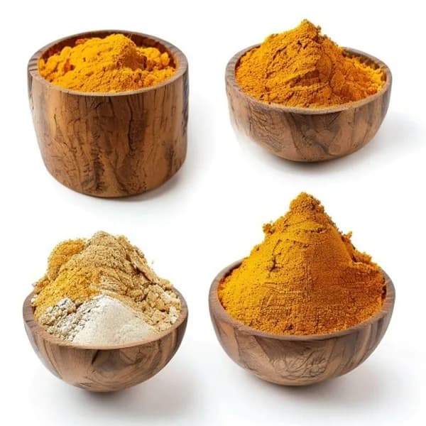 Realistic Turmeric Ingredient Showcase Whole And Powder Together Front View Side